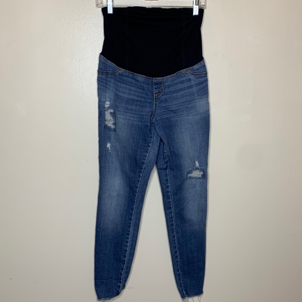 ISABEL Maternity Jeans BOHO Distressed Raw Hem Cropped Skinny Denim 4